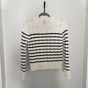 J.Crew Cable Knit Sweater‎ Womens S Good Striped 100% Cotton Pullover Coastal